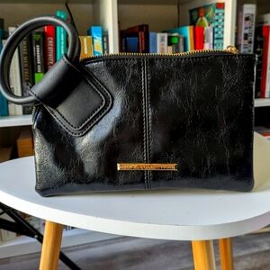 NWOT MAK Collection Black Leather Wristlet / Clutch